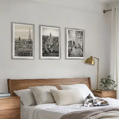 Set tablouri decorative cu vederi din Paris și New York pe trepte