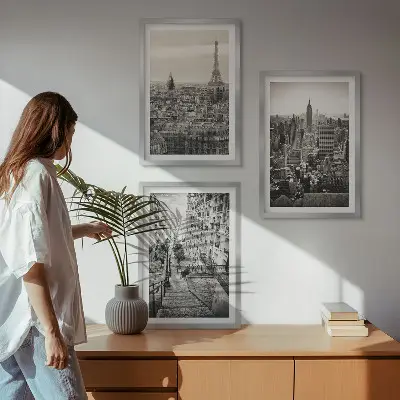 Set tablouri decorative cu vederi din Paris și New York pe trepte