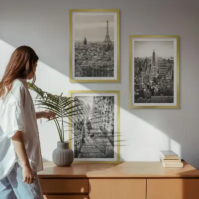 Set tablouri decorative cu vederi din Paris și New York pe trepte