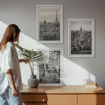 Set tablouri decorative cu vederi din Paris și New York pe trepte