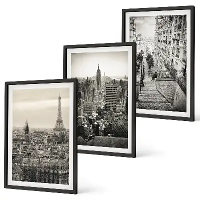 Set tablouri decorative cu vederi din Paris și New York pe trepte