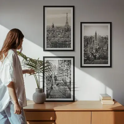 Set tablouri decorative cu vederi din Paris și New York pe trepte