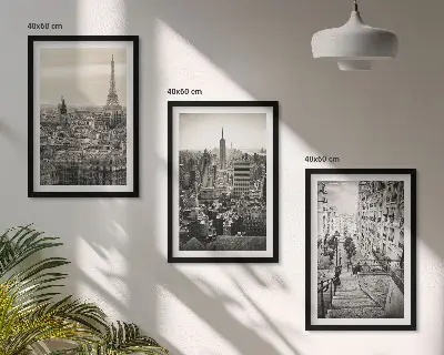 Set tablouri decorative cu vederi din Paris și New York pe trepte