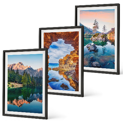 Set tablouri decorative Reflexii de stâncă lacurilor de munte