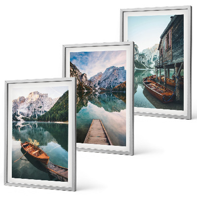 Set tablouri pentru dormitor Lac, munți, bărci, cabană