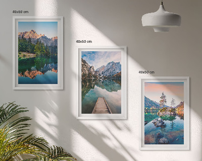 Set tablouri decorative Lacuri de munte, reflecție în pădure