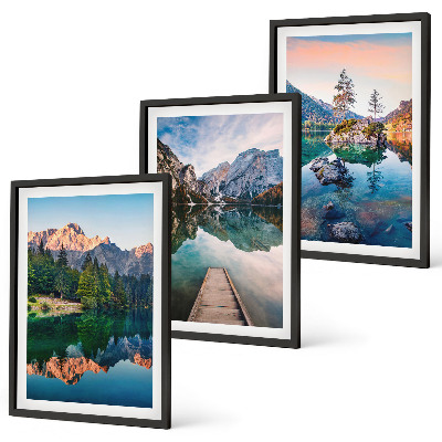 Set tablouri decorative Lacuri de munte, reflecție în pădure