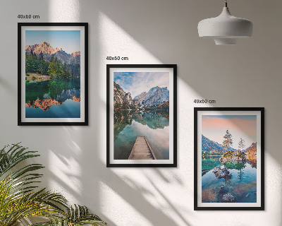 Set tablouri decorative Lacuri de munte, reflecție în pădure