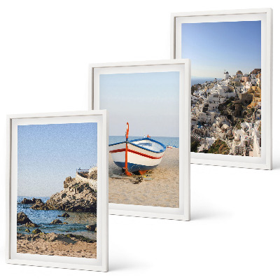 Set tablouri decorative Vederi ale Greciei cu o barcă și case