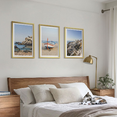 Set tablouri decorative Vederi ale Greciei cu o barcă și case