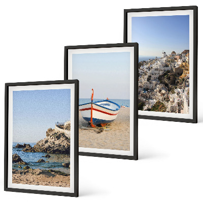 Set tablouri decorative Vederi ale Greciei cu o barcă și case