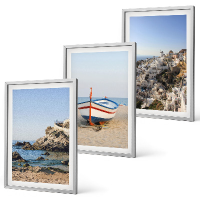 Set tablouri decorative Vederi ale Greciei cu o barcă și case