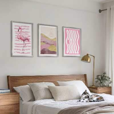 Set tablouri decorative Peisaj pastelat cu flamingo roz