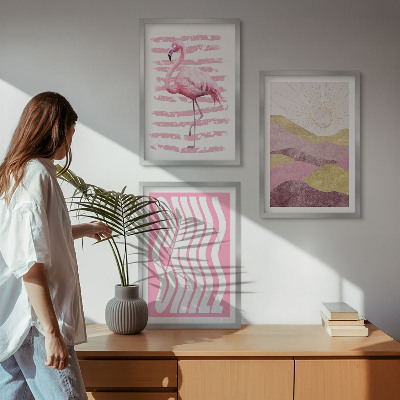 Set tablouri decorative Peisaj pastelat cu flamingo roz