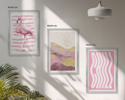 Set tablouri decorative Peisaj pastelat cu flamingo roz