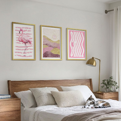 Set tablouri decorative Peisaj pastelat cu flamingo roz