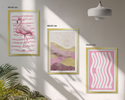 Set tablouri decorative Peisaj pastelat cu flamingo roz