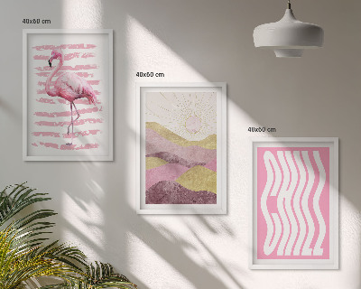 Set tablouri decorative Peisaj pastelat cu flamingo roz