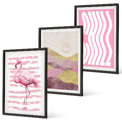 Set tablouri decorative Peisaj pastelat cu flamingo roz
