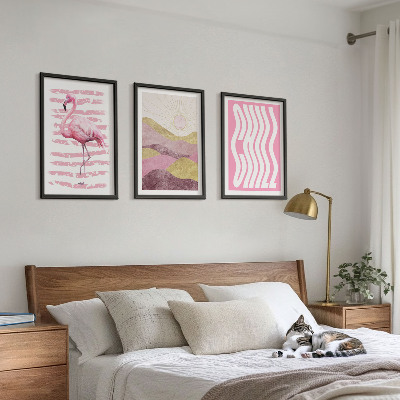Set tablouri decorative Peisaj pastelat cu flamingo roz