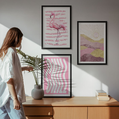 Set tablouri decorative Peisaj pastelat cu flamingo roz