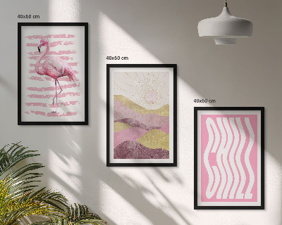 Set tablouri decorative Peisaj pastelat cu flamingo roz