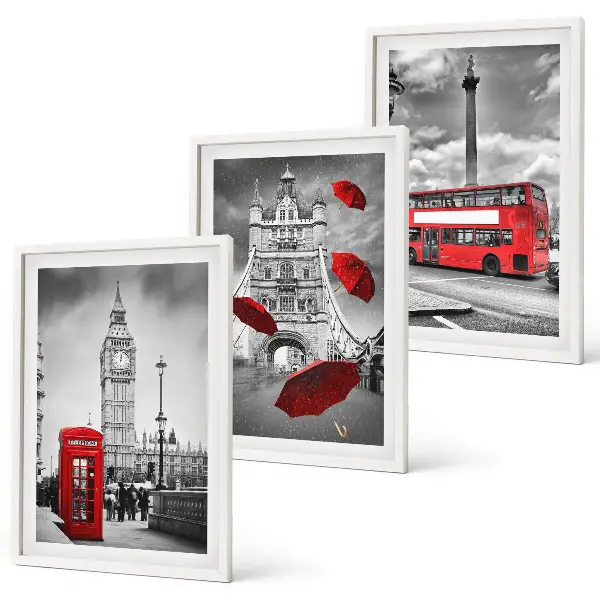Set de tablouri pentru dormitor cu cabină telefonică, umbrelă roșie și autobuz londonez