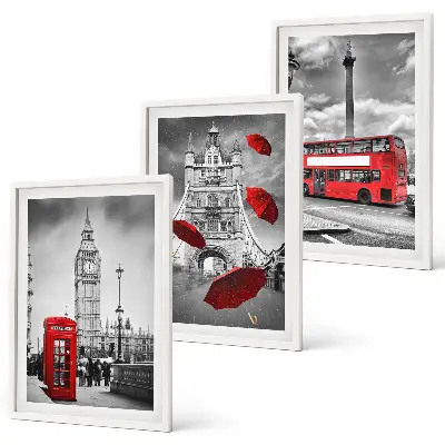 Set de tablouri pentru dormitor cu cabină telefonică, umbrelă roșie și autobuz londonez