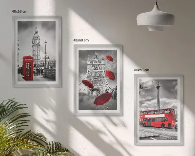 Set de tablouri pentru dormitor cu cabină telefonică, umbrelă roșie și autobuz londonez