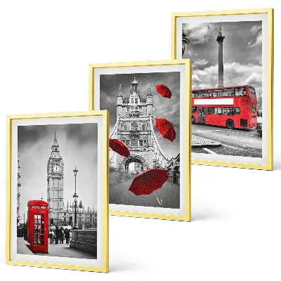 Set de tablouri pentru dormitor cu cabină telefonică, umbrelă roșie și autobuz londonez