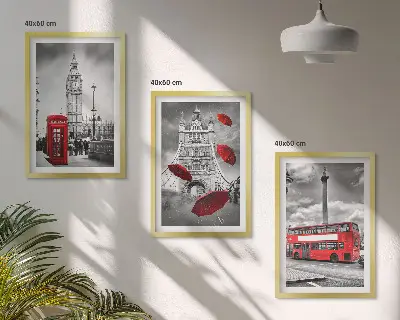 Set de tablouri pentru dormitor cu cabină telefonică, umbrelă roșie și autobuz londonez