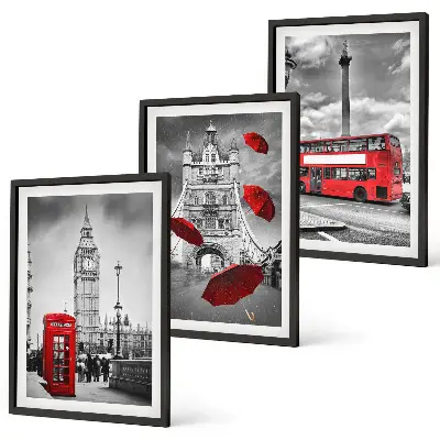 Set de tablouri pentru dormitor cu cabină telefonică, umbrelă roșie și autobuz londonez