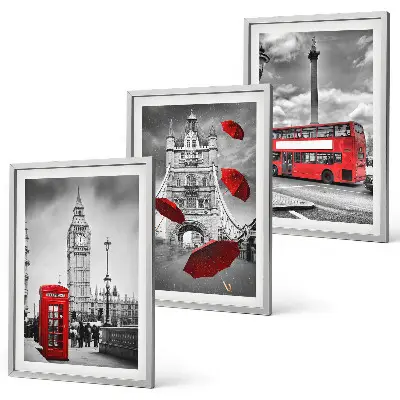 Set de tablouri pentru dormitor cu cabină telefonică, umbrelă roșie și autobuz londonez