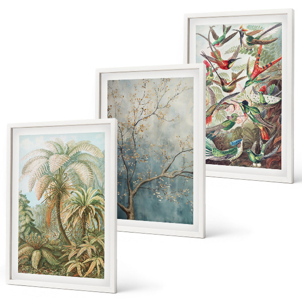 Set tablouri decorative Plante tropicale păsări natură