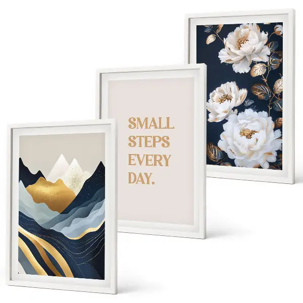 Set de tablouri pentru dormitor cu design abstract reprezentând flori de munte