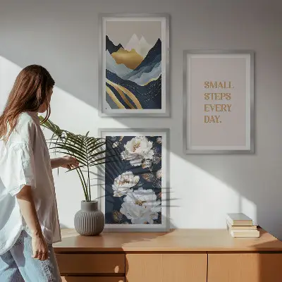 Set de tablouri pentru dormitor cu design abstract reprezentând flori de munte