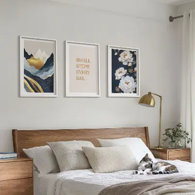 Set de tablouri pentru dormitor cu design abstract reprezentând flori de munte
