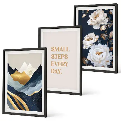 Set de tablouri pentru dormitor cu design abstract reprezentând flori de munte