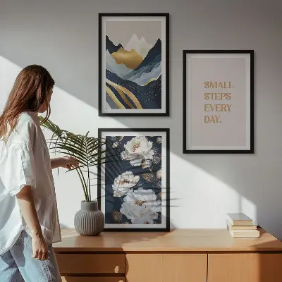 Set de tablouri pentru dormitor cu design abstract reprezentând flori de munte
