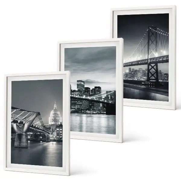 Set de tablouri decorative cu poduri și arhitectură urbană în nuanțe de gri