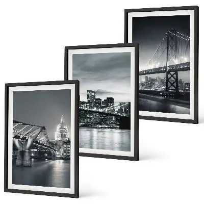 Set de tablouri decorative cu poduri și arhitectură urbană în nuanțe de gri
