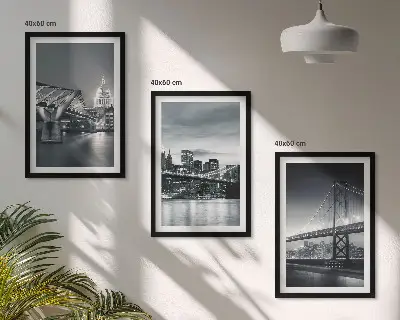 Set de tablouri decorative cu poduri și arhitectură urbană în nuanțe de gri
