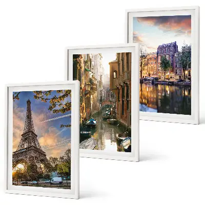 Set tablouri decorative cu Turnul Eiffel, Veneția și canale din Amsterdam