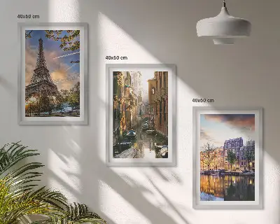 Set tablouri decorative cu Turnul Eiffel, Veneția și canale din Amsterdam