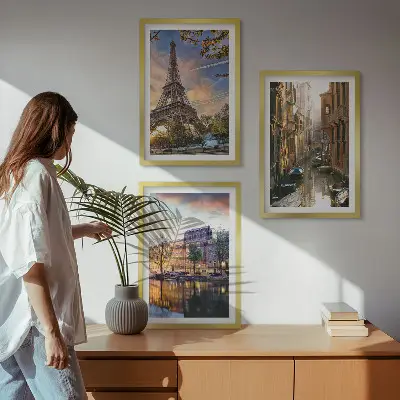 Set tablouri decorative cu Turnul Eiffel, Veneția și canale din Amsterdam