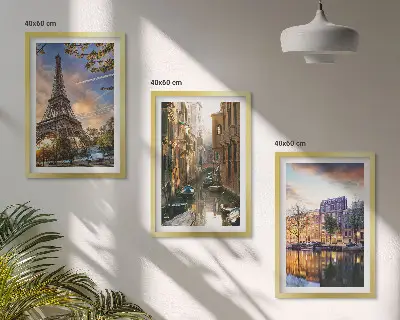 Set tablouri decorative cu Turnul Eiffel, Veneția și canale din Amsterdam