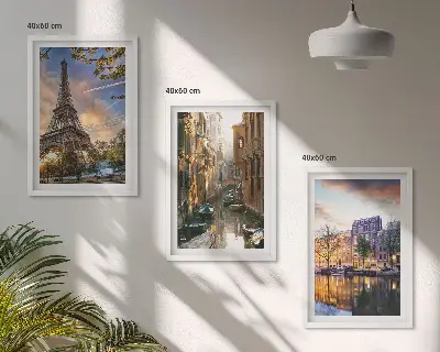 Set tablouri decorative cu Turnul Eiffel, Veneția și canale din Amsterdam