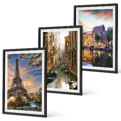 Set tablouri decorative cu Turnul Eiffel, Veneția și canale din Amsterdam