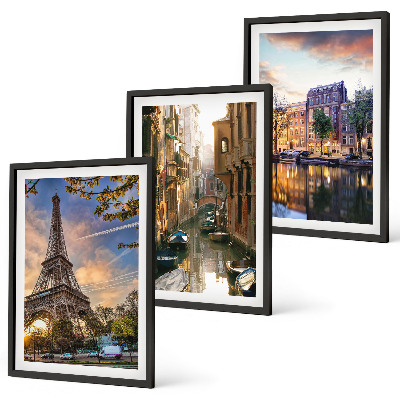 Set tablouri decorative Turnul Eiffel Veneția Amsterdam canale