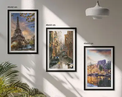 Set tablouri decorative cu Turnul Eiffel, Veneția și canale din Amsterdam